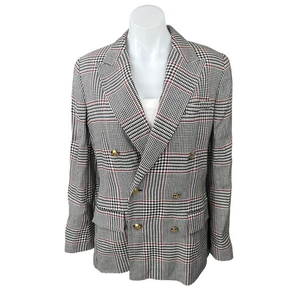 NEW LAUREN Ralph Lauren Black Linen Plaid Double Breasted Blazer Coat Jacket 10 - Picture 1 of 5